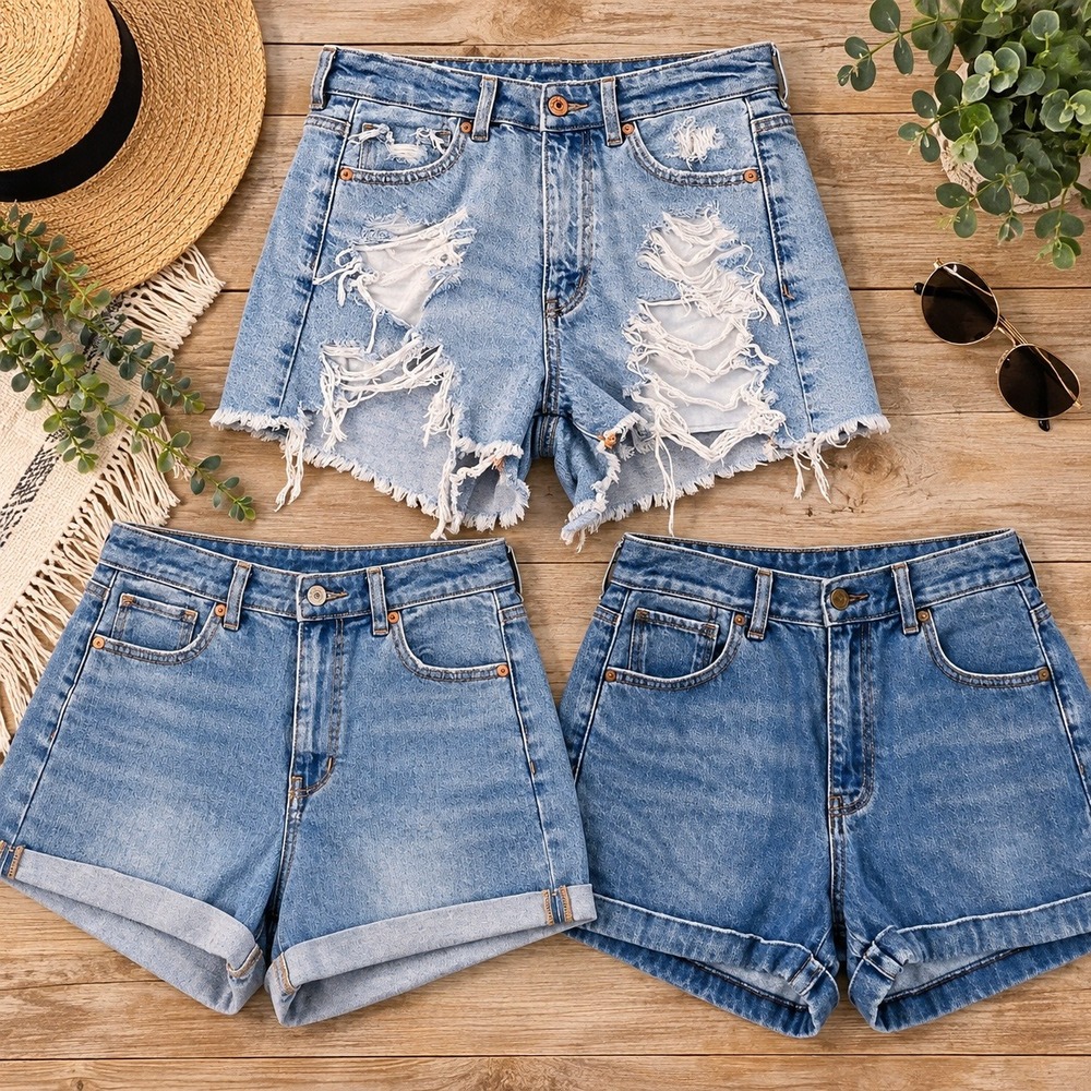 American Eagle Distressed Denim Shorts Bundle Size 8 Light Wash 3 Pairs Festival